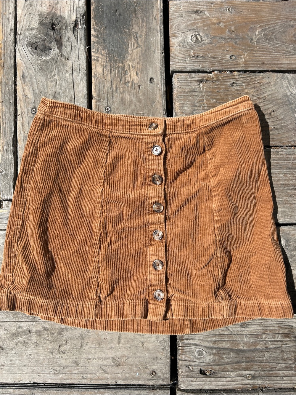 Corduroy Button-Front Mini Skirt - Brown
